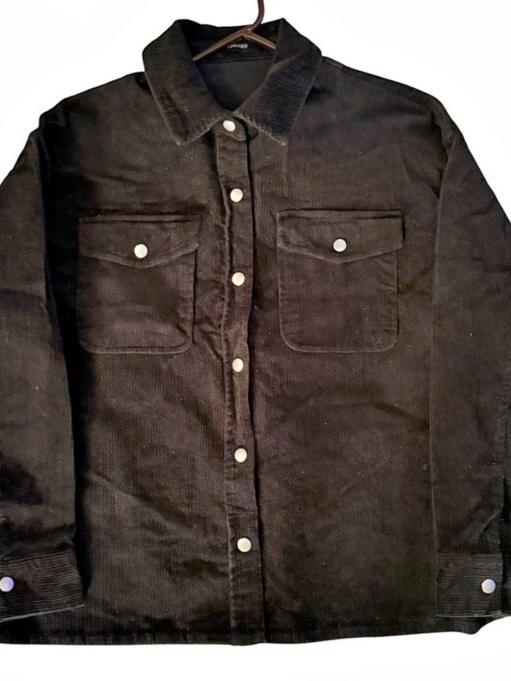 Forever 21  Black Corduroy Lightweight Jacket Snap-Close Women’s Sz 14